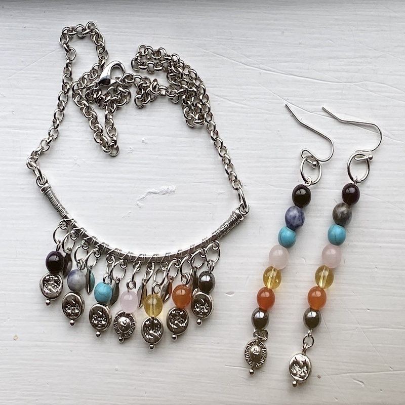 Chakra necklace and earring set