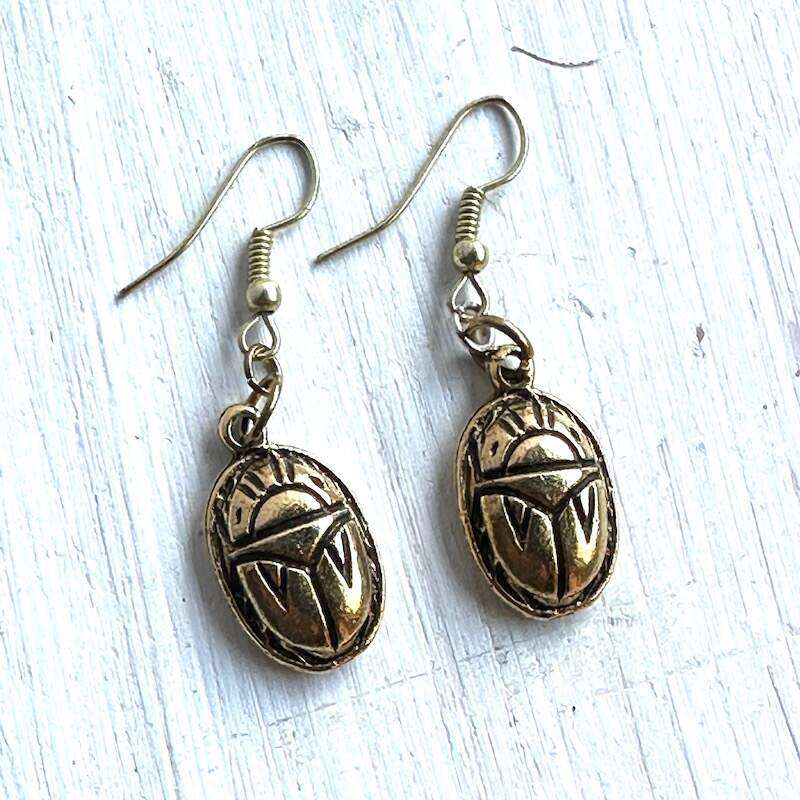 Domed brass scarab earrings